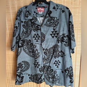 Gray and Black Men's Hawaiian Shirt 3XL
